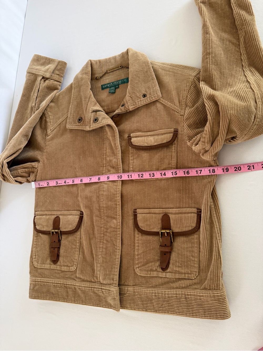 Lauren Jeans Co Brown Camel Corduroy Jacket Brown Leather Trim M - Picture 9 of 10